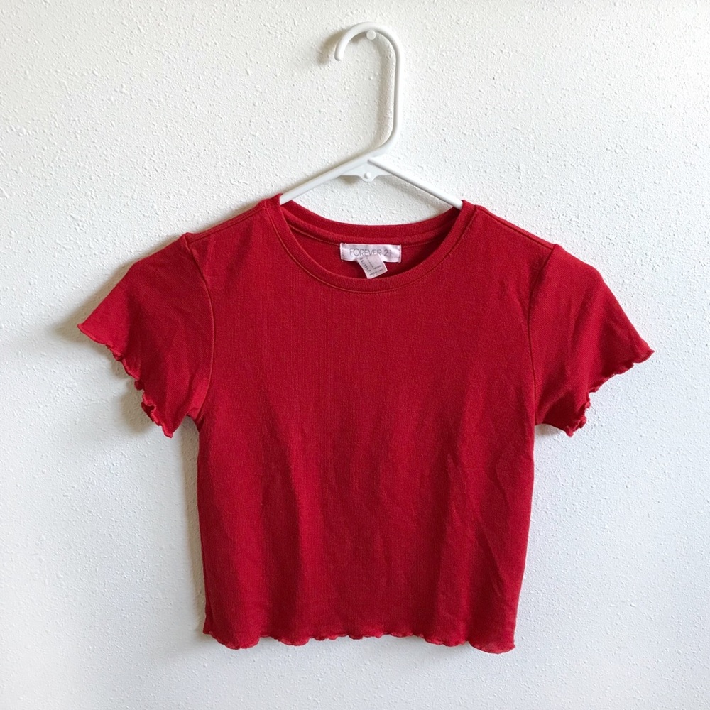 Forever 21 Red Lettuce Edge Crop Top*
